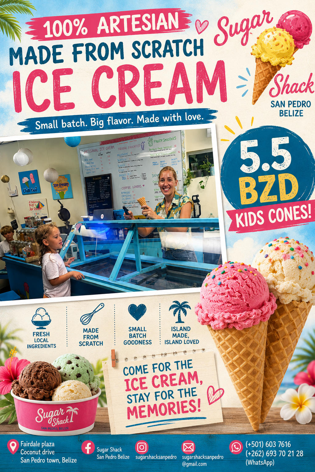 Best ice cream shop in San Pedro, Belize with tropical flavors